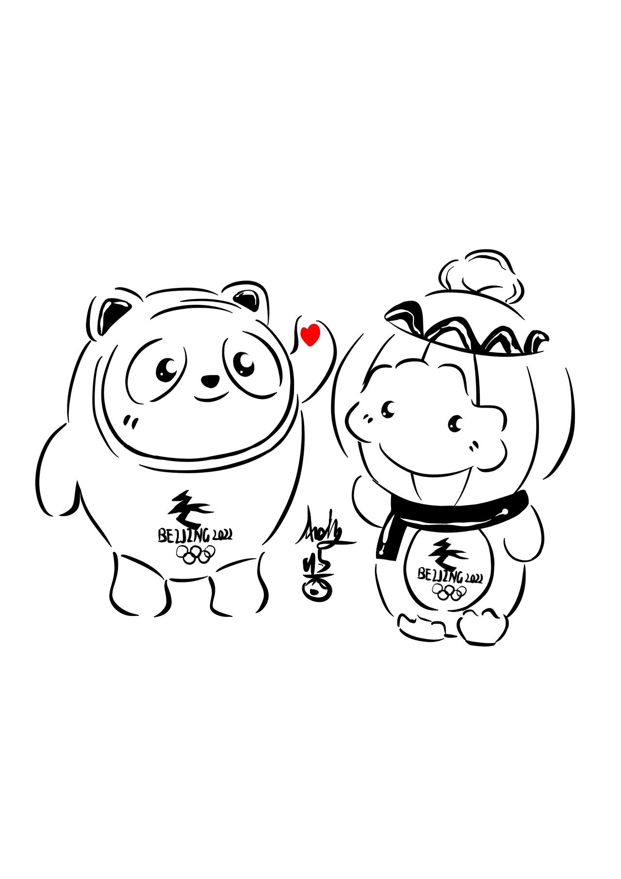 极简插画/冰墩墩雪容融