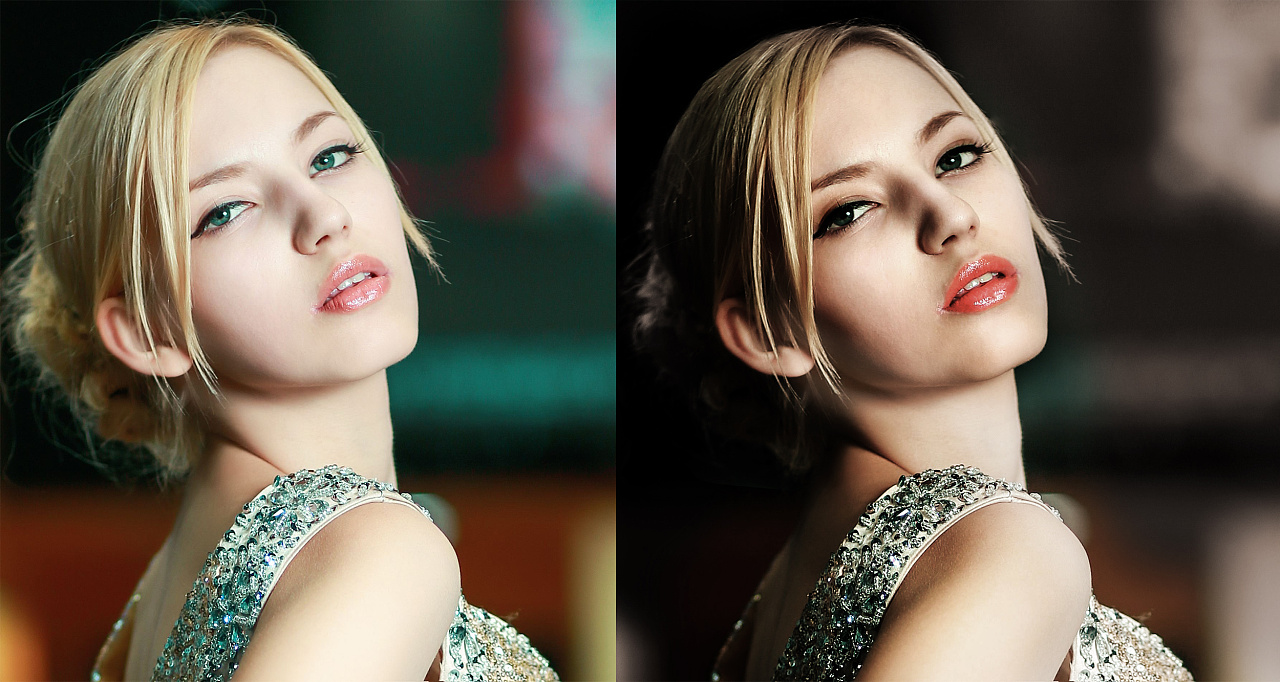 车展女模,调色前后对比