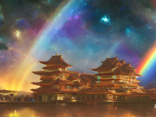 #站酷梦笔#宇宙星河，巨大的中式建筑宫殿，巨大星球背