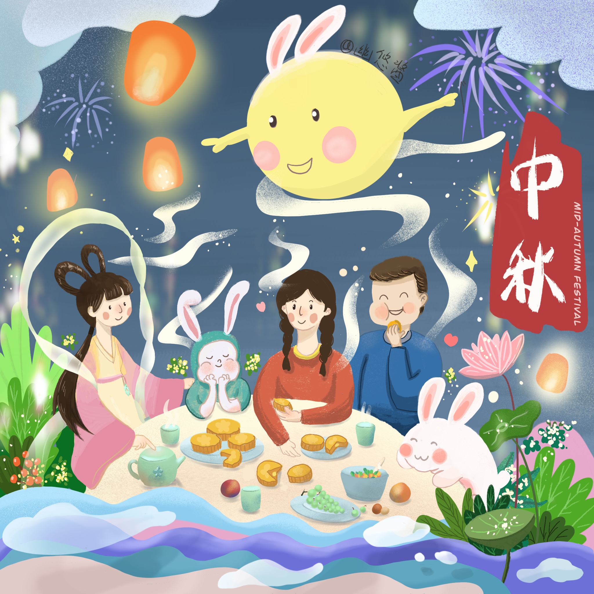 中秋节人物漫画图片