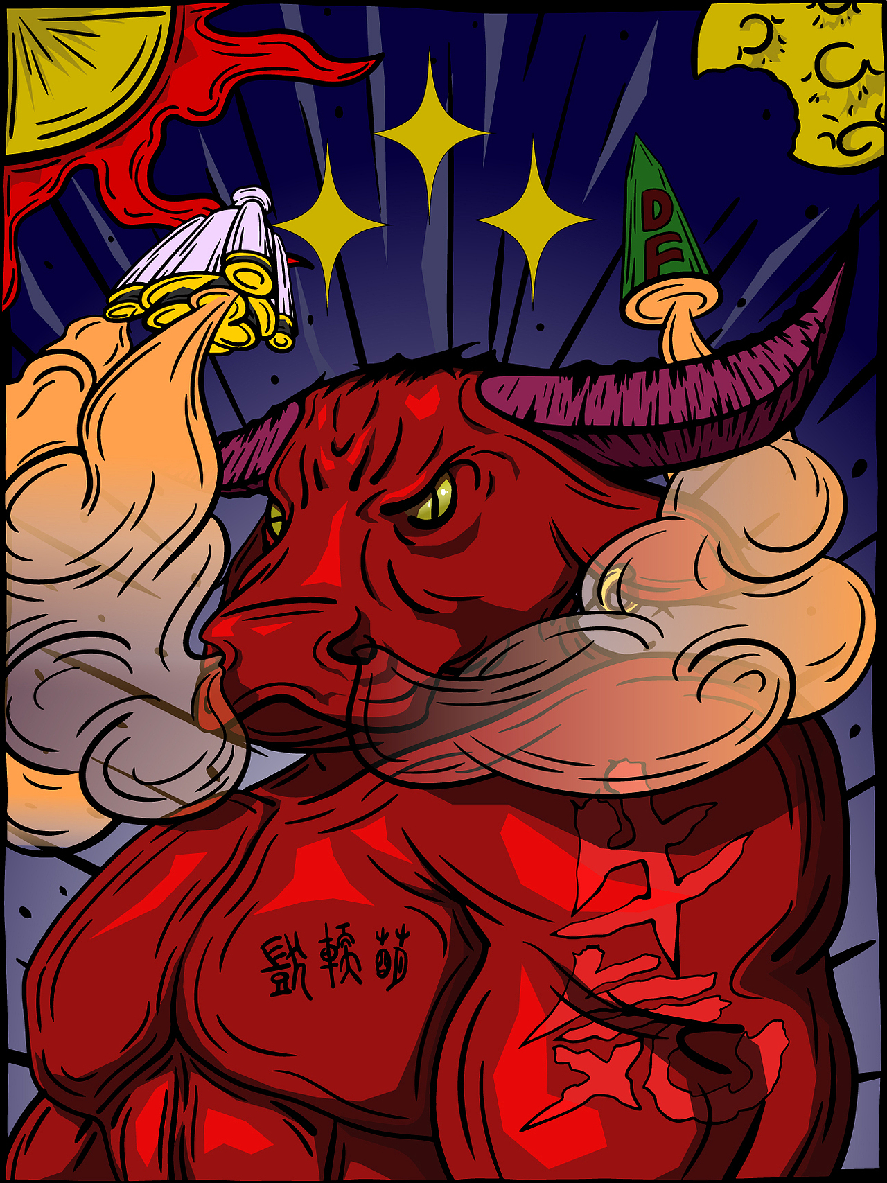 ai插画《牛气冲天》