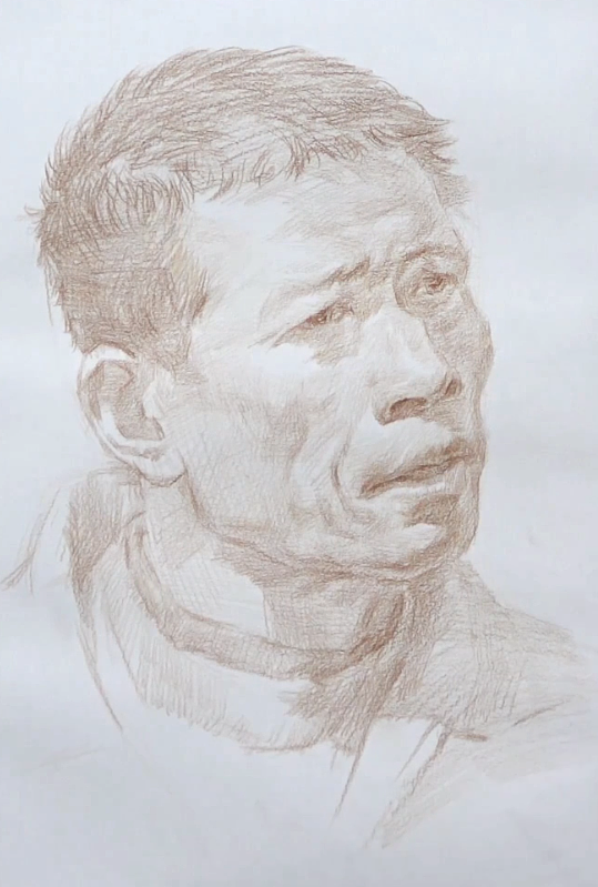 彩铅单色素描中年头像
