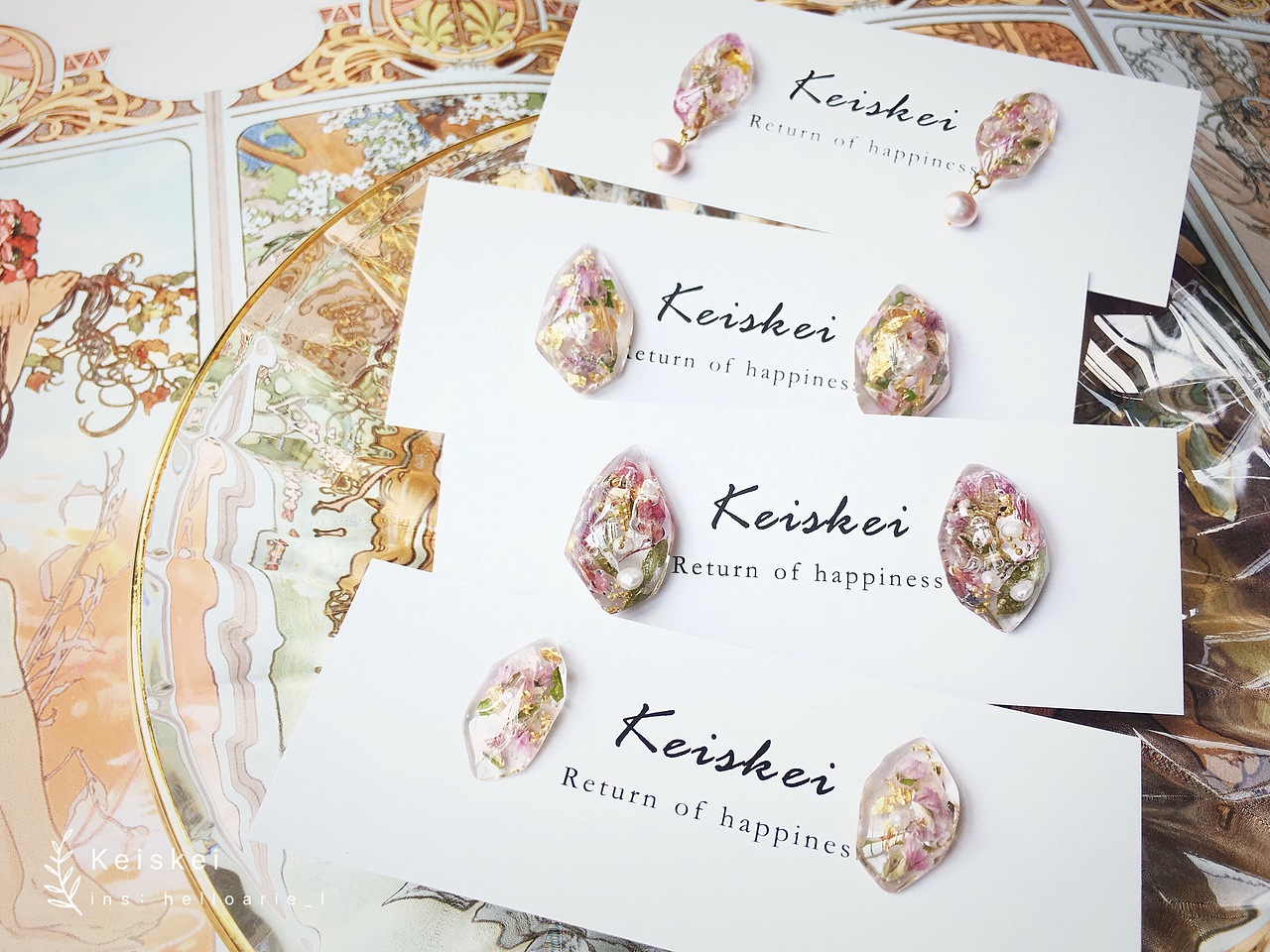 树脂手作⎡ 水晶矿石 ⎦ 薄雾玫瑰色系 复古 耳饰