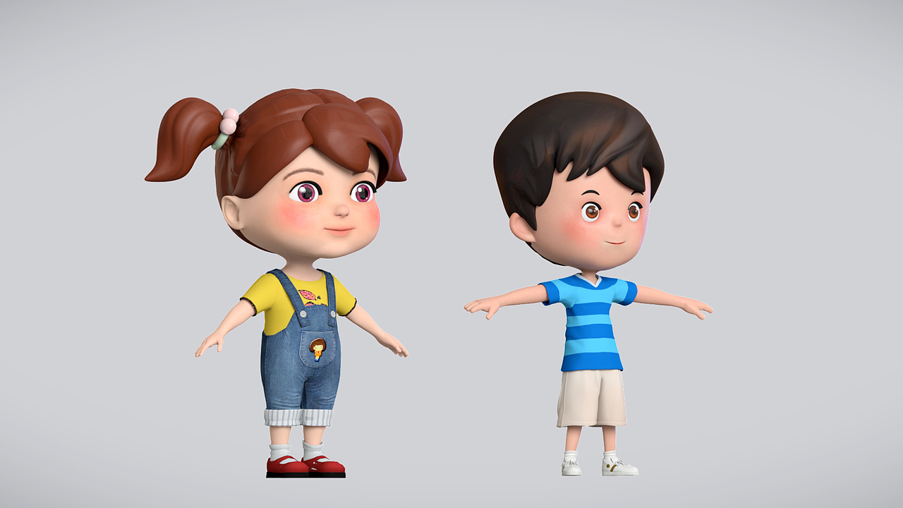 卡通人物三维建模动画角色三维人物小男孩卡通形象设计