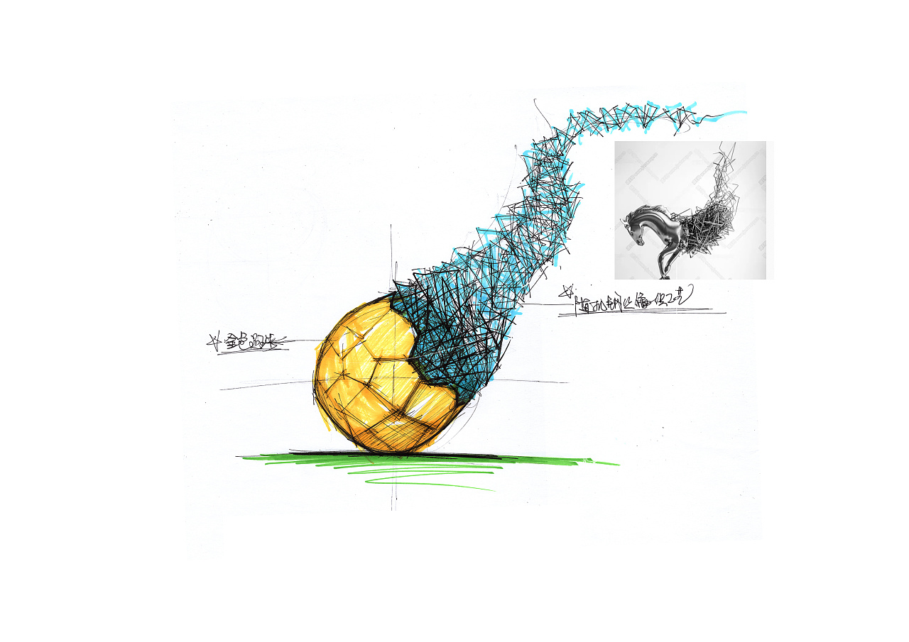 创作足球雕塑手绘设计