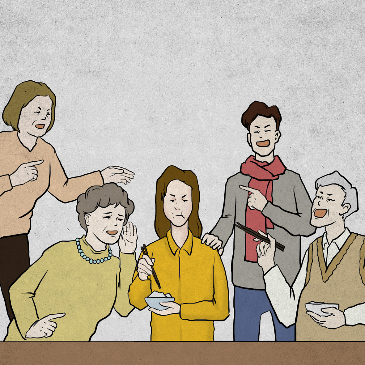 表情管理失调症：
有些人在职场上叱咤风云谈笑风生<br>但是回到老家见亲戚<br>就立马变得木讷又紧张<br>所以只能做个保持微笑的小哑巴<br>即使这样也依旧抵挡不住<br>他们一遍遍重复说自己小时候的糗事<br>