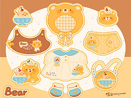 娃衣稿｜棉花娃娃｜bjd｜奶黃小熊娃衣