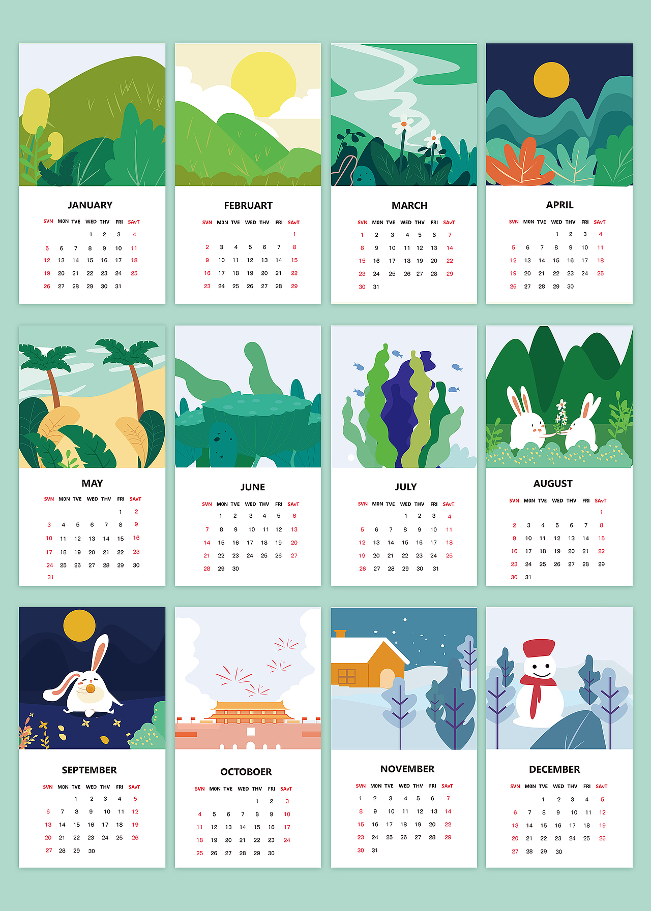 插画日历设计（图ZMTkxNjY2MTYw） - 品牌 - 站酷设计师松月不画画原创素材 - 站酷ZCOOL
