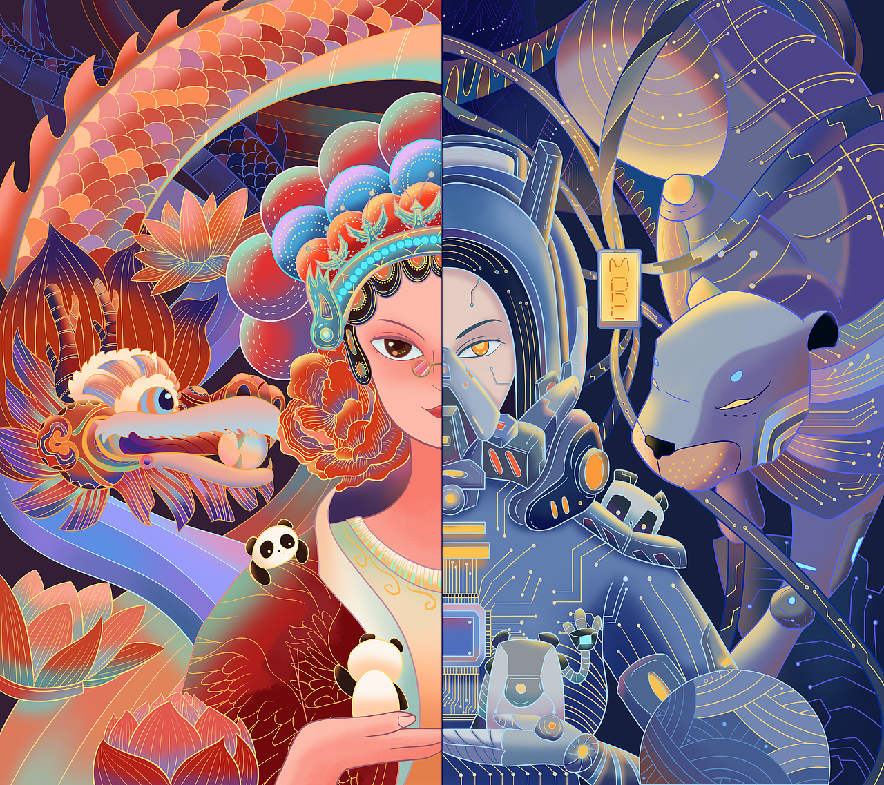 国潮插画---《国潮科技》