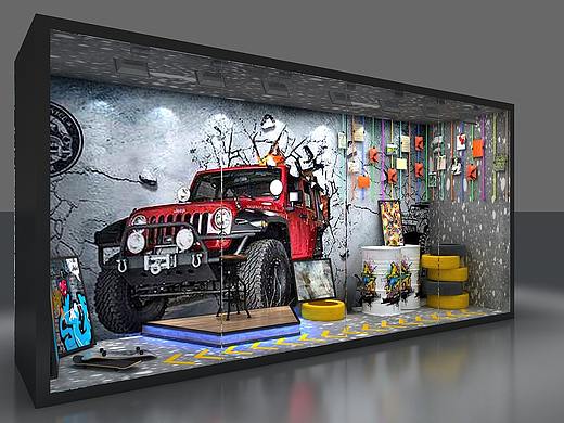 潮流运动元素展示橱窗设计3D效果图