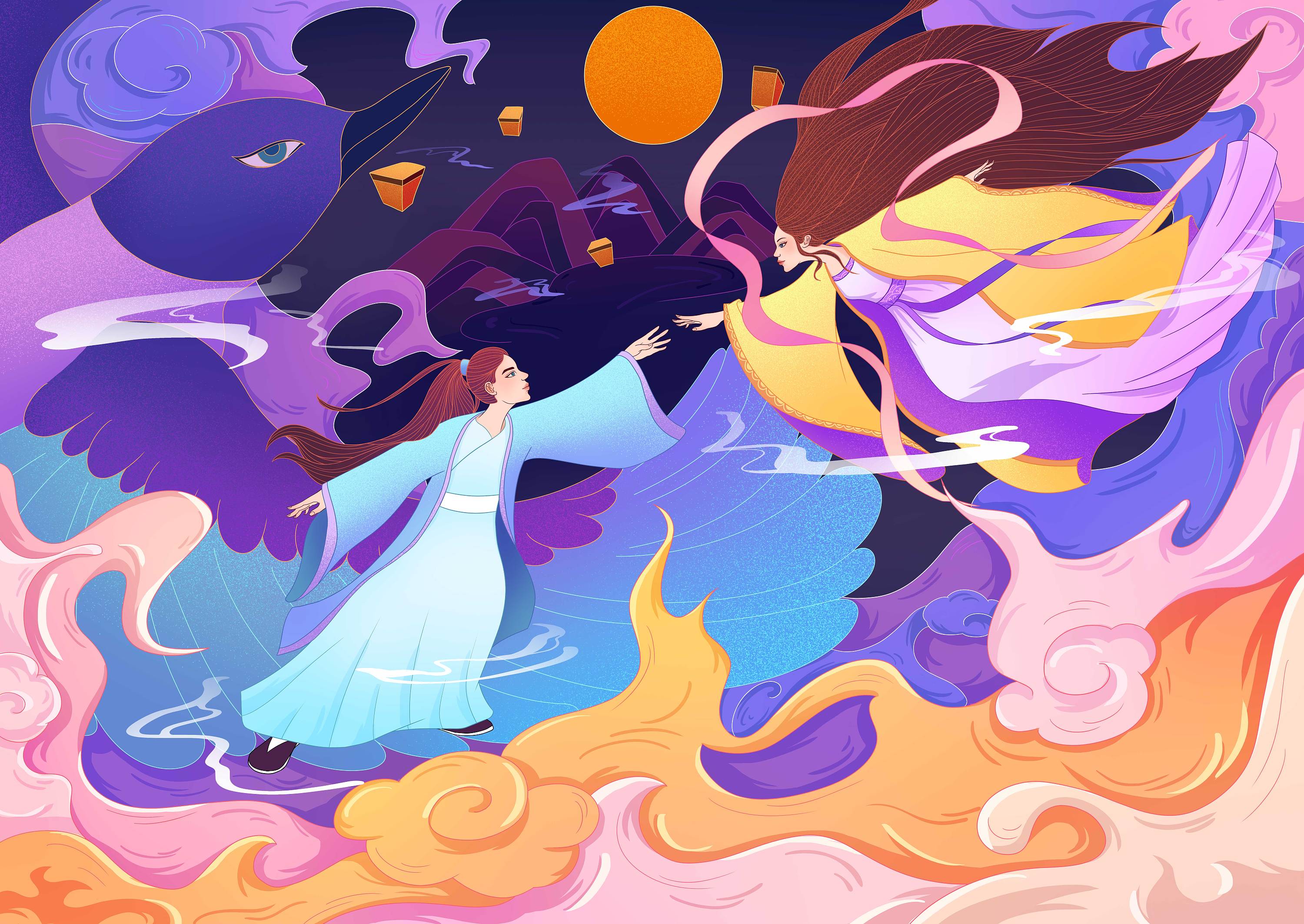 中国传统节日系列插画之七夕