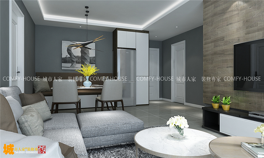 德润天玺90平现代简约风格装修效果图,简约时尚