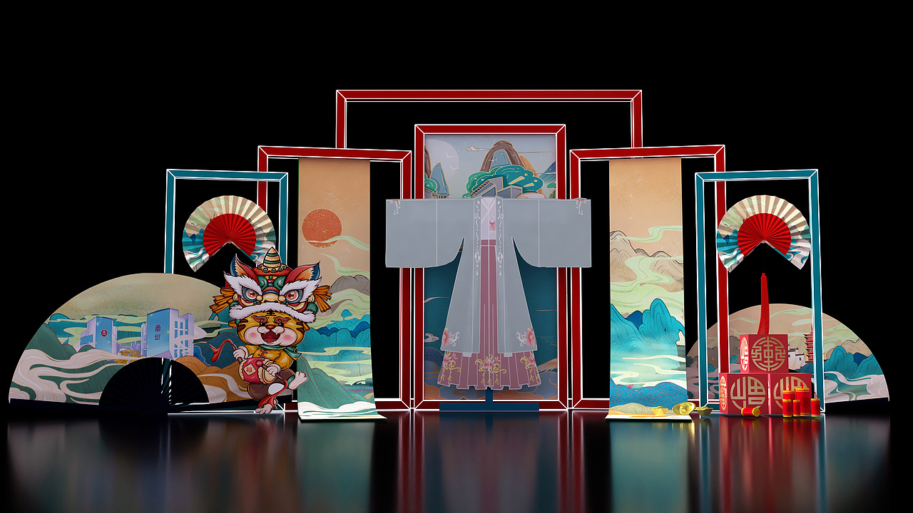 元旦新春国潮商场美陈（图ZMjgyODAxNDQw） - 其他三维 - 站酷设计师意象界设计工作室原创素材 - 站酷ZCOOL