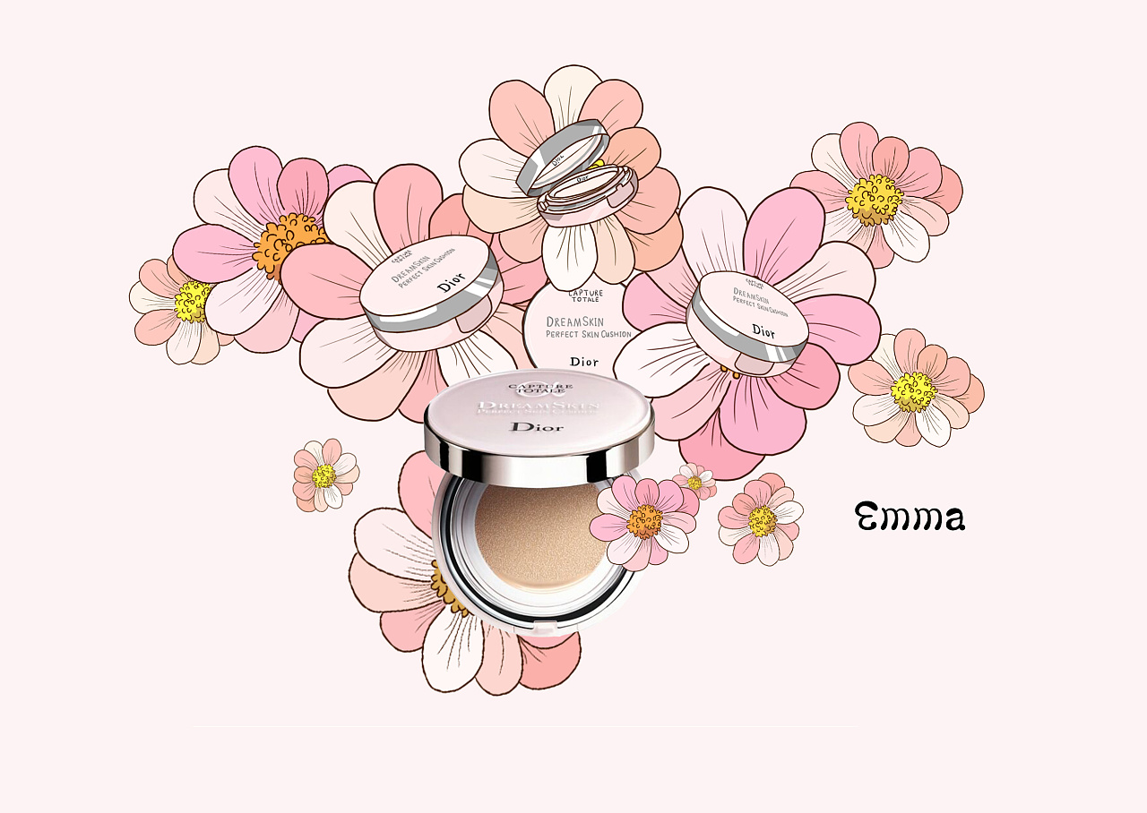 dior雪晶灵光感气垫手绘插图