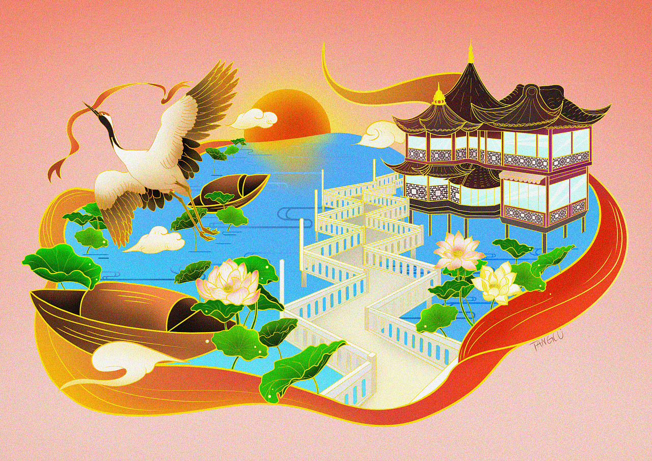 上海九曲桥国潮商业包装设计|插画|商业插画|a糖醋 - 原创作品 - 站酷