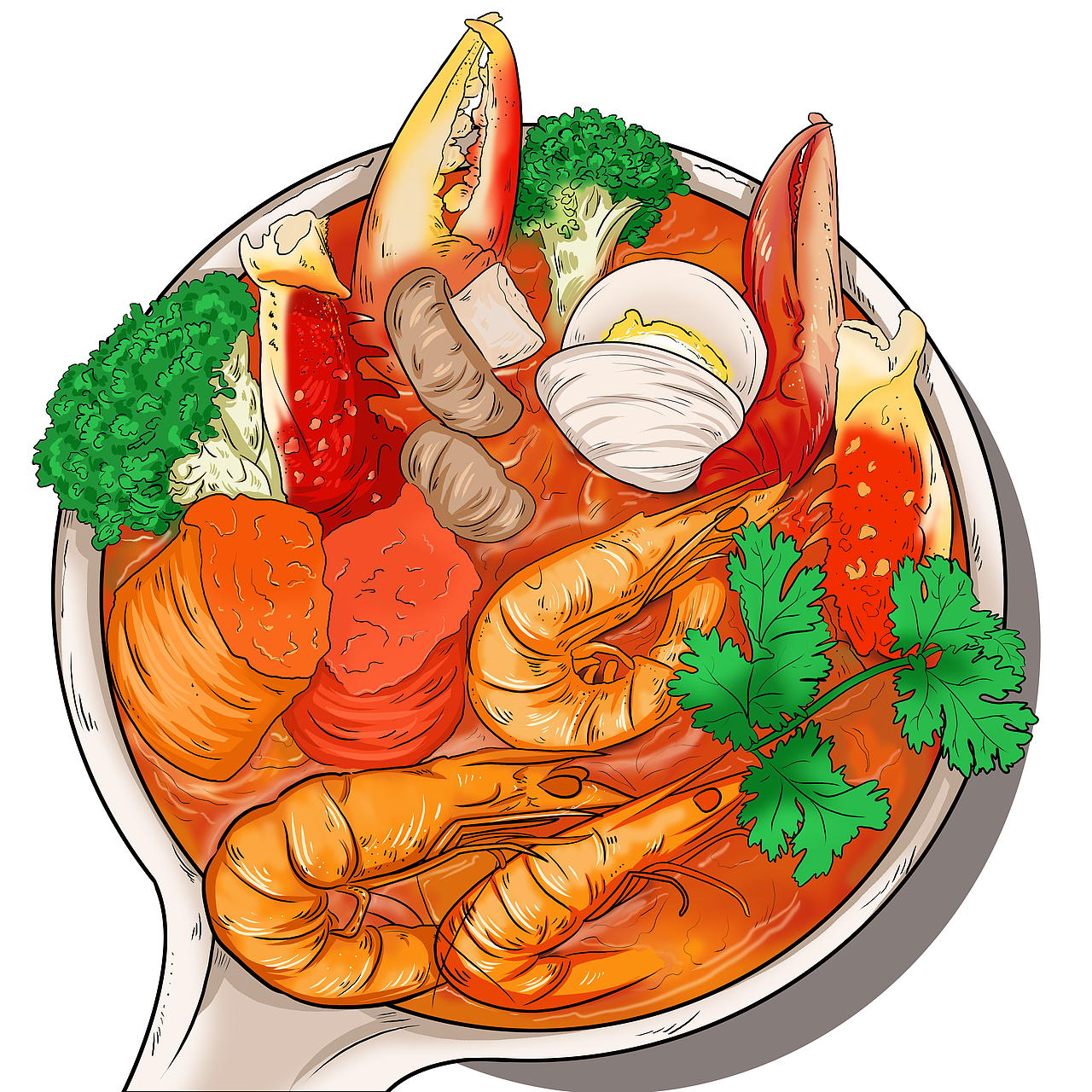 商業(yè)插畫，海鮮小火鍋（圖ZMjEzOTUxMDA0） - 商業(yè)插畫 - 站酷設(shè)計師K莫菲子原創(chuàng)素材 - 站酷ZCOOL