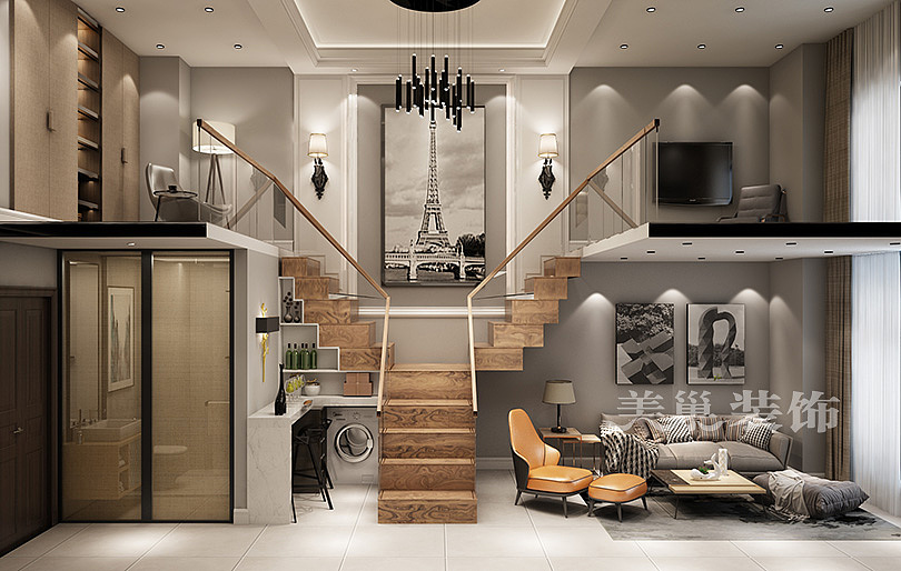 郑州正商38平小复式现代风格室内设计（图ZMTIxODAzNTQ4） - 家装设计 - 站酷设计师河南郑州美巢装饰原创素材 - 站酷ZCOOL