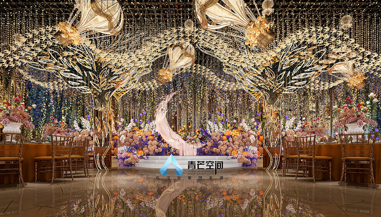 大型婚宴厅婚礼酒店布置效果图