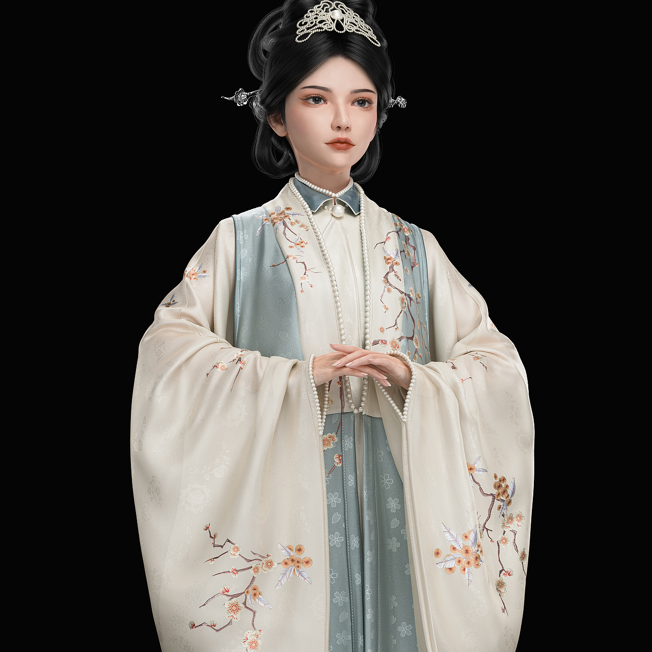 原创作品三维人物/生物建模游戏角色substance次时代建模渲染汉服穿搭