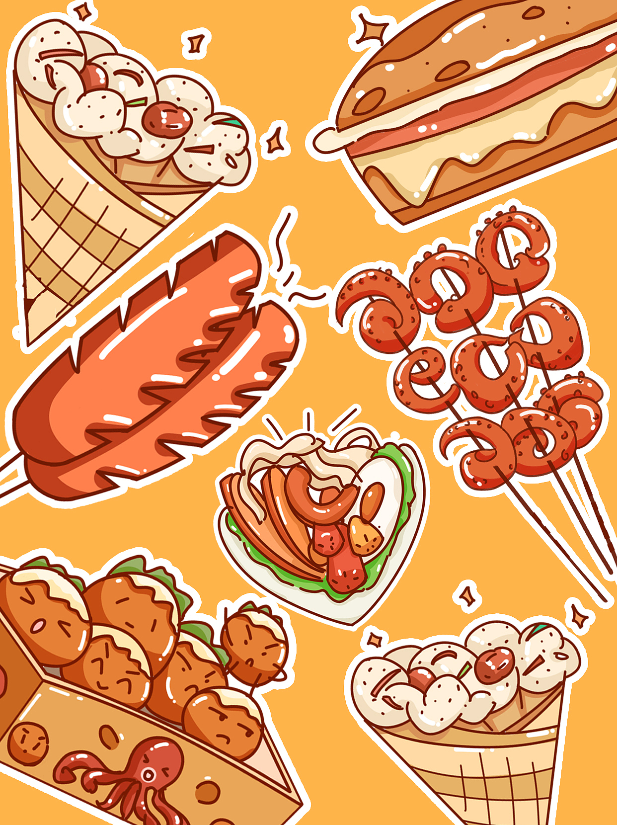 夜市美食插画系列（图ZMzQzMjk2NzA4） - 创作习作 - 站酷设计师DONG东漫原创素材 - 站酷ZCOOL