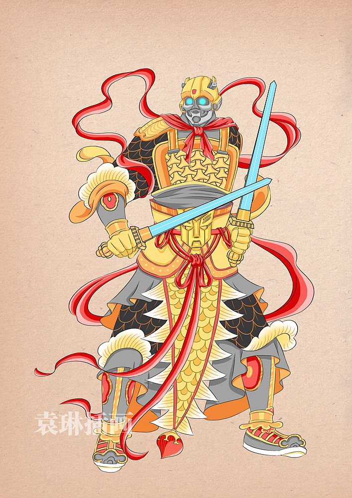 《变形金刚5》中国风插画海报（图ZODQ1MzQ5ODA=） - 商业插画 - 站酷设计师加油子原创素材 - 站酷ZCOOL