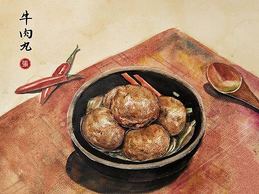 潮汕美食水彩插画系列13《牛肉丸》