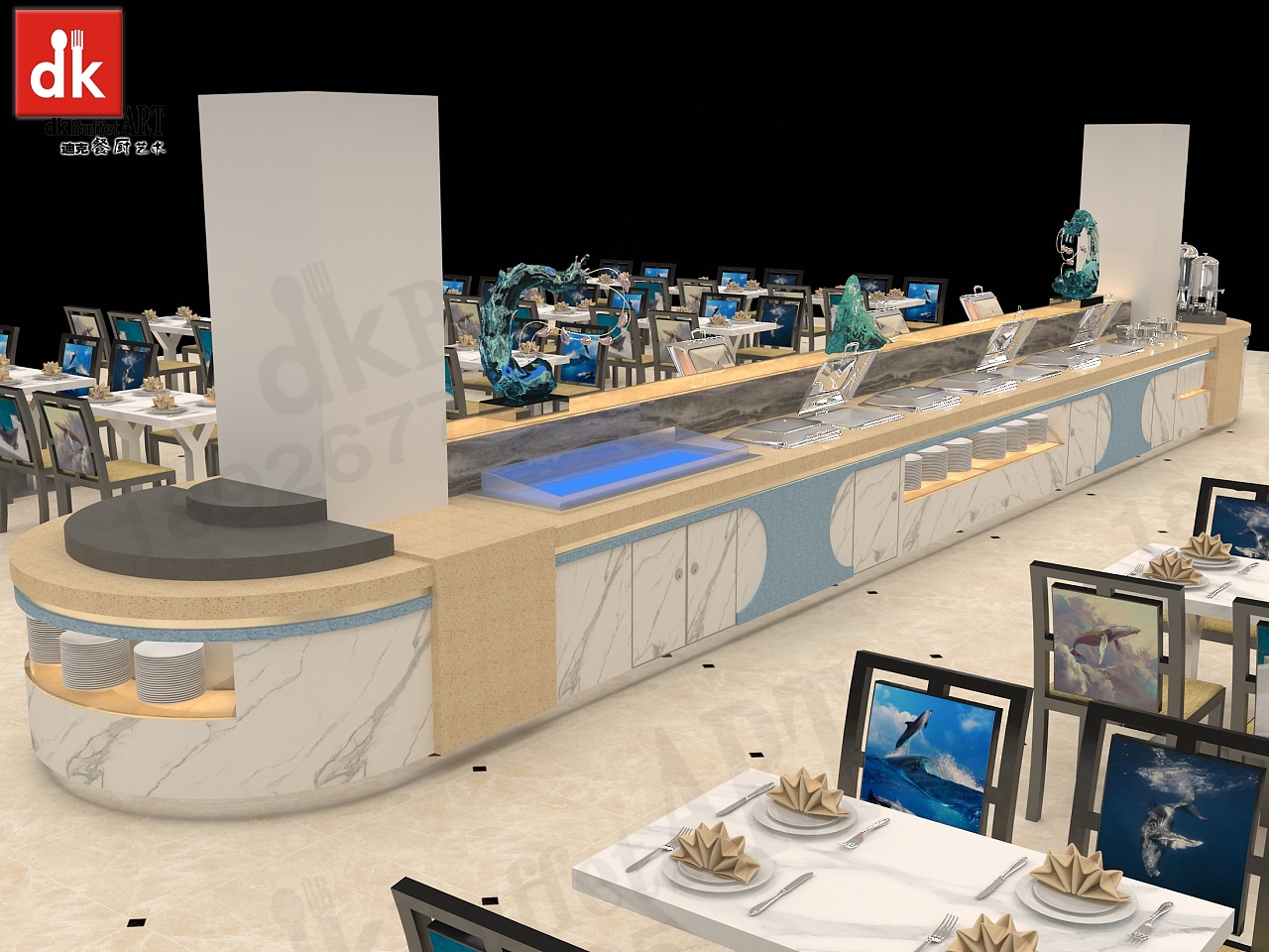 军区食堂自助餐台设计效果图 解放军部队餐厅布菲台_迪克自助餐台定制-站酷ZCOOL