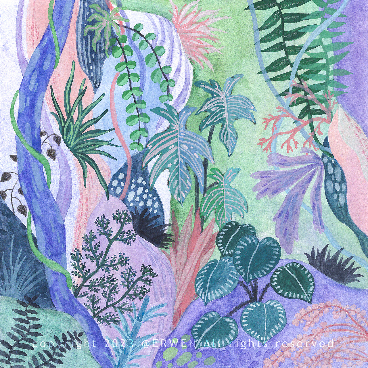 不透明水彩手绘《热带植物》（图ZMzU1ODAwNTI0） - 艺术插画 - 站酷设计师贰蚊摩尔原创素材 - 站酷ZCOOL