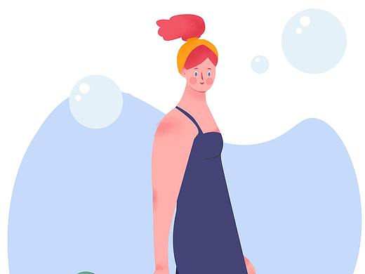 一组时尚女孩的噪点风格插画