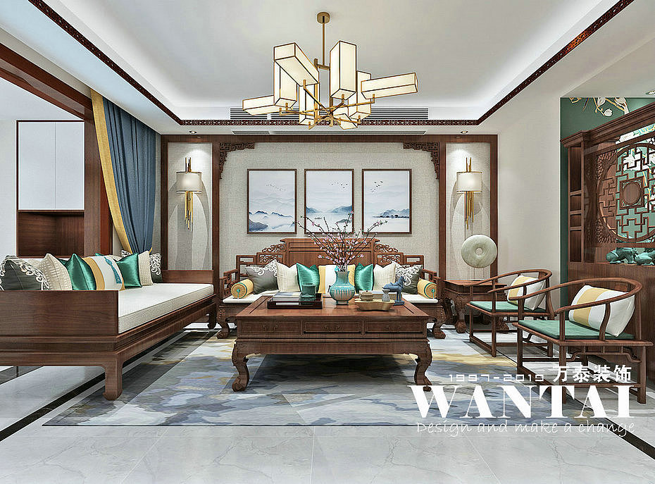 泰安装饰公司万泰装饰卧龙大观139m²新中式装修效果图