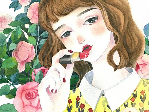 涂口红的女孩