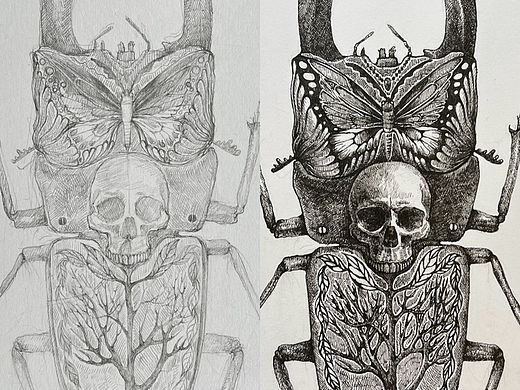 针管笔原创插画。