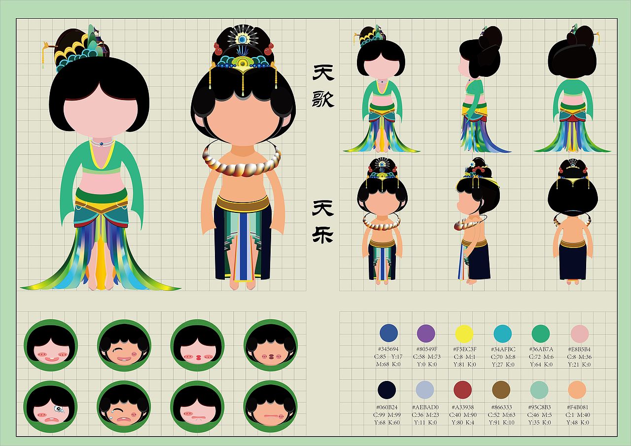 三视图表情延展服饰细节原创作品平面ip形象敦煌ip宇宙波 x 元气森林