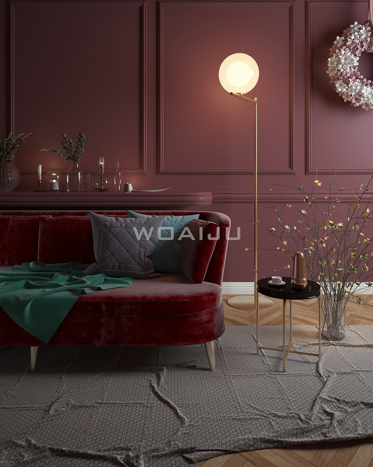 【3dmax】一组红色的室内设计,软装设计