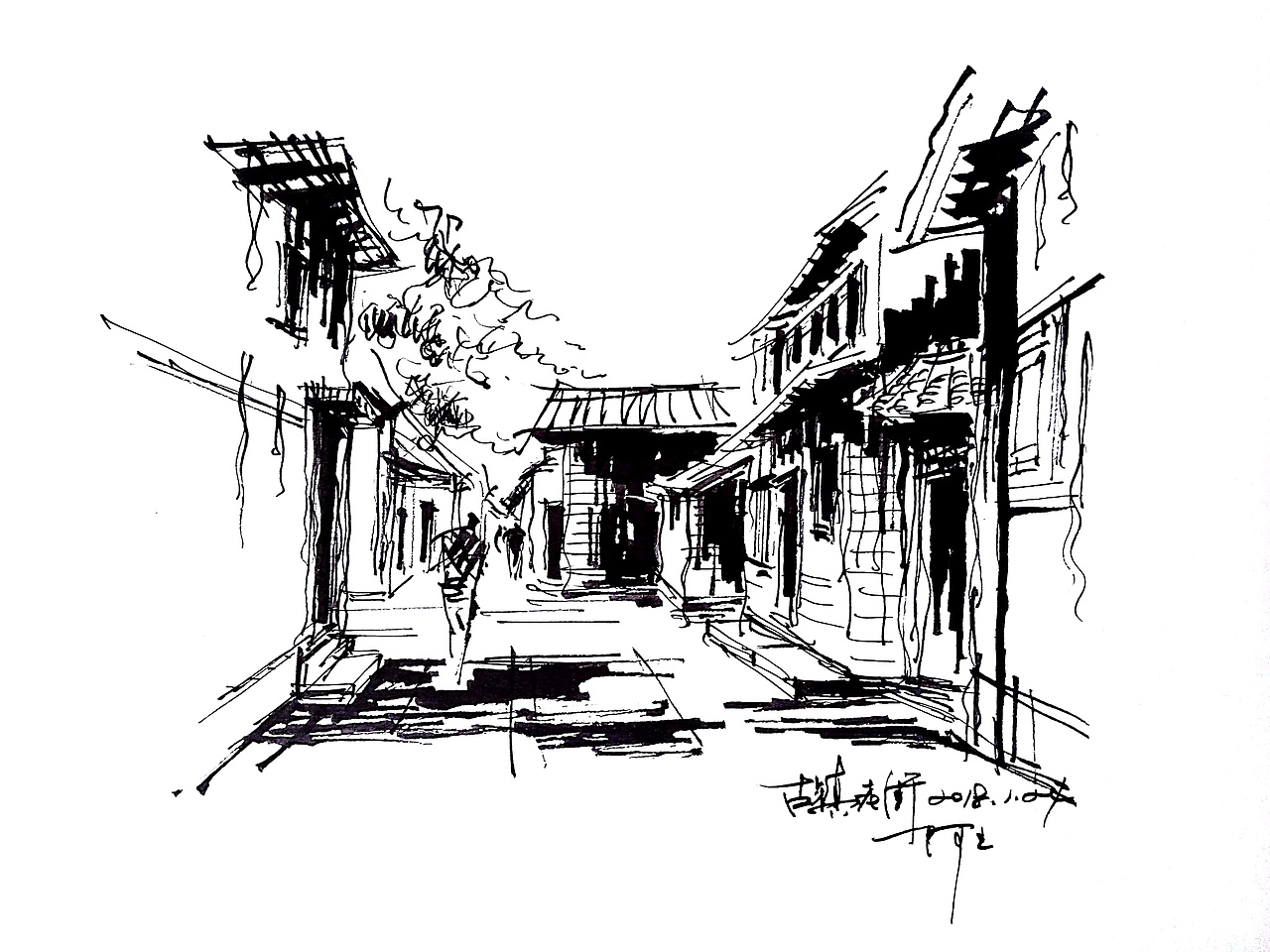 速写阿王建筑风景钢笔画