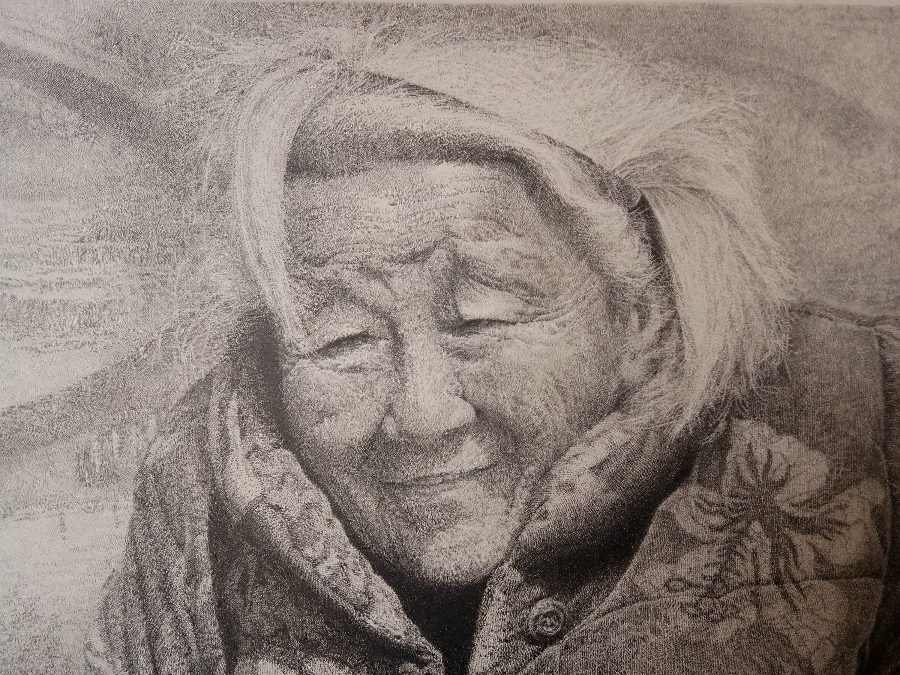 钢笔画《外婆桥》