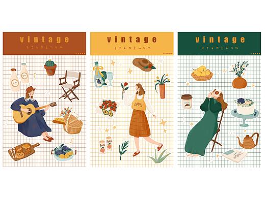 「Vintage Girl」复古女孩插画贴纸系列 