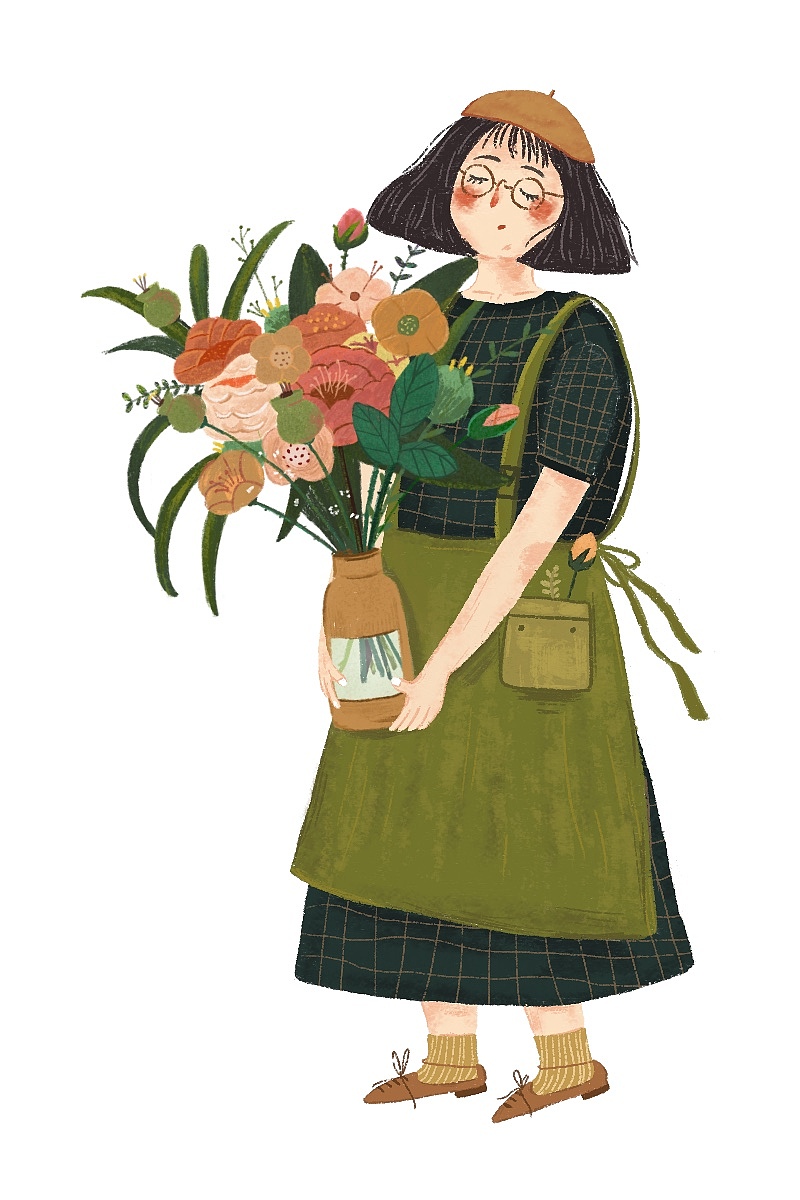 捧花女|插画|创作习作|李大鱼suitup_临摹作品-站酷zcool