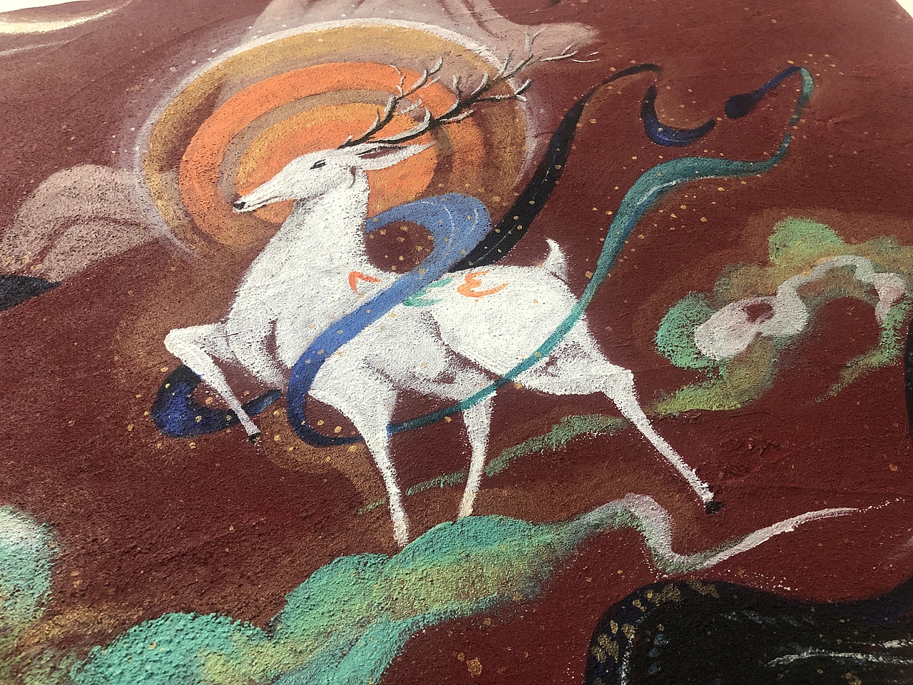 丙烯,墙面肌理,临摹敦煌壁画.