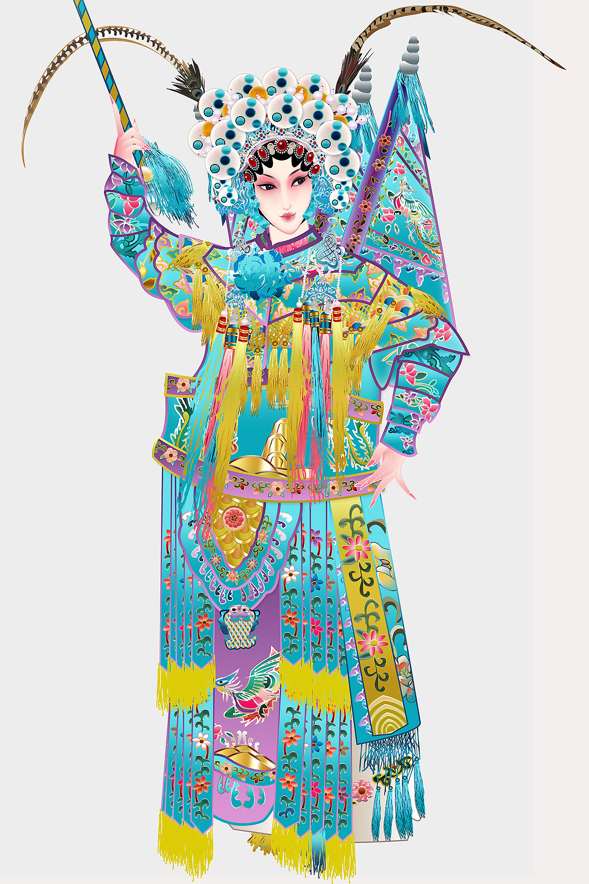 武旦刀马旦京剧人物矢量插图