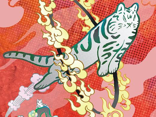 手绘 插画 2022「虎中作乐」，愿大家都要快乐！