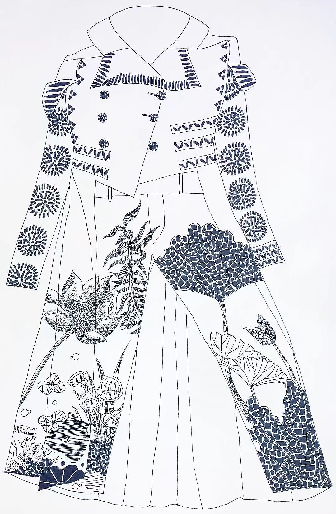 小修手绘服装设计黑白作品