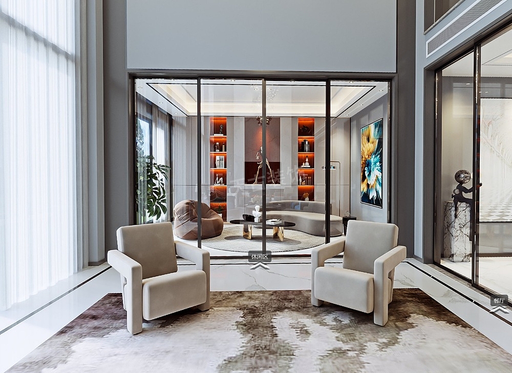 远洋高尔夫装修,独栋别墅户型方案设计,轻奢风格别墅