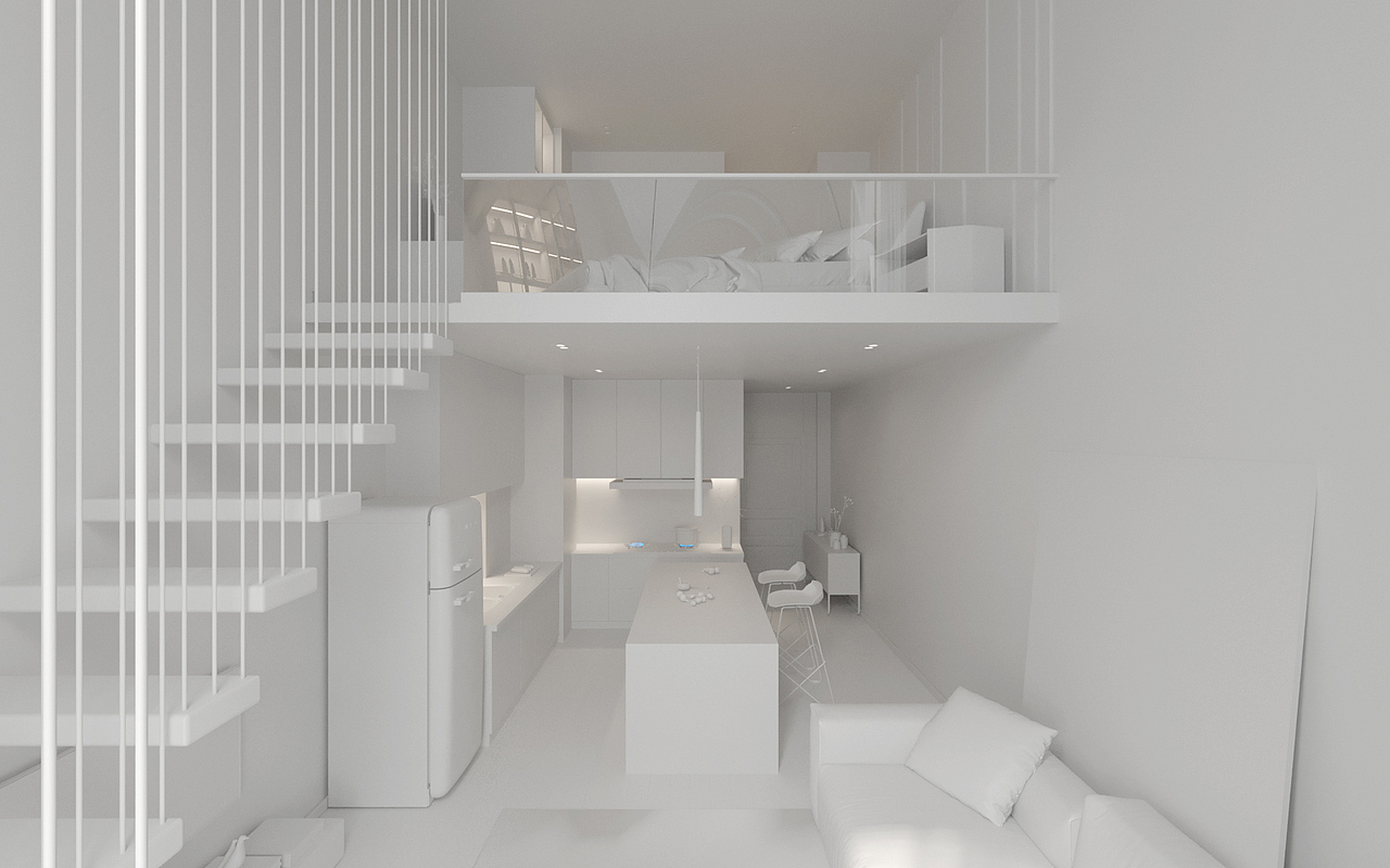 一组单身公寓空间效果表现