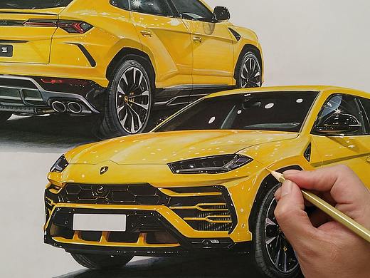 马克笔汽车手绘，兰博基尼urus