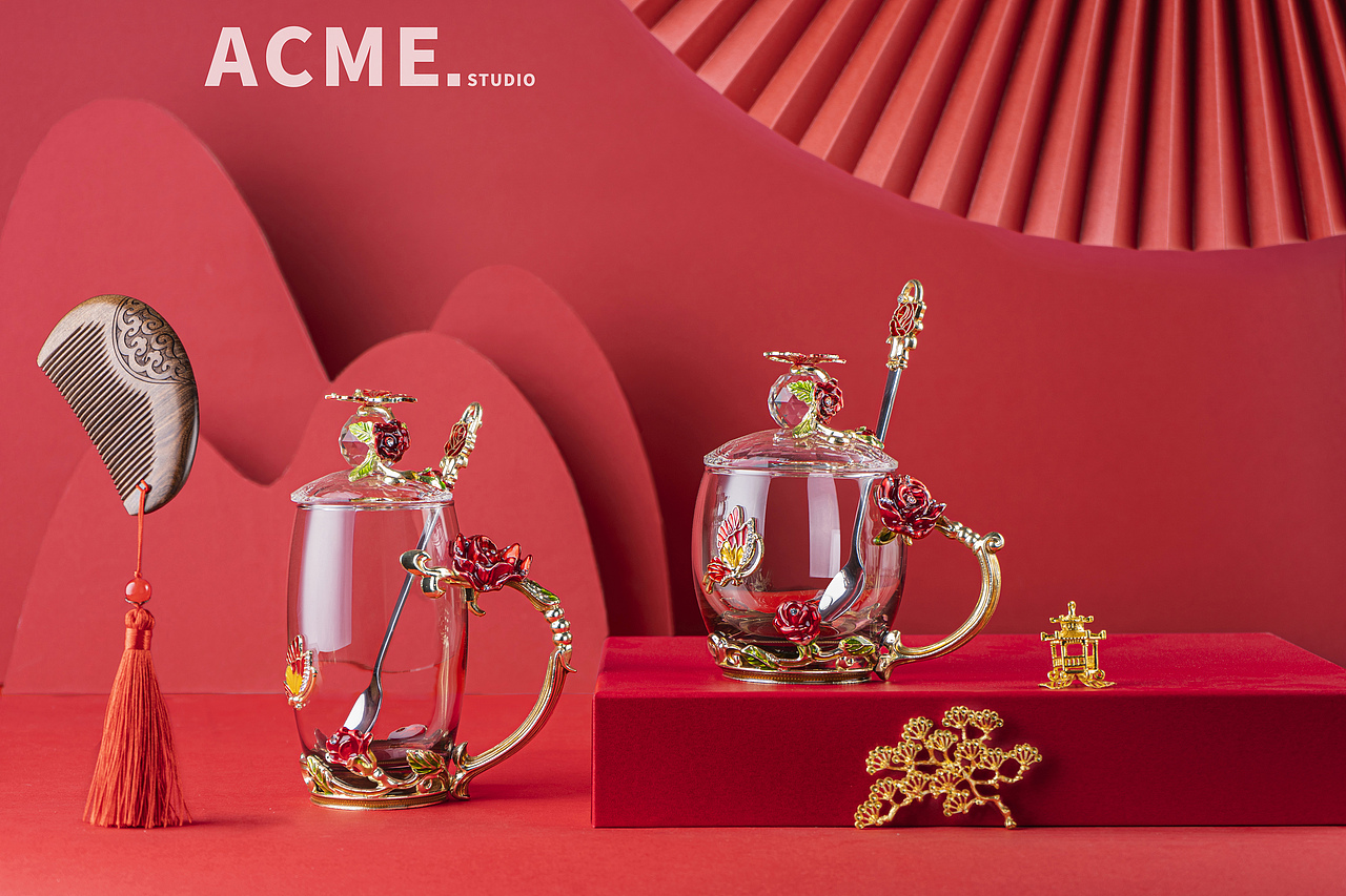 喜庆结婚礼物珐琅彩水杯创意拍摄|摄影|产品摄影|克米摄影_原创作品