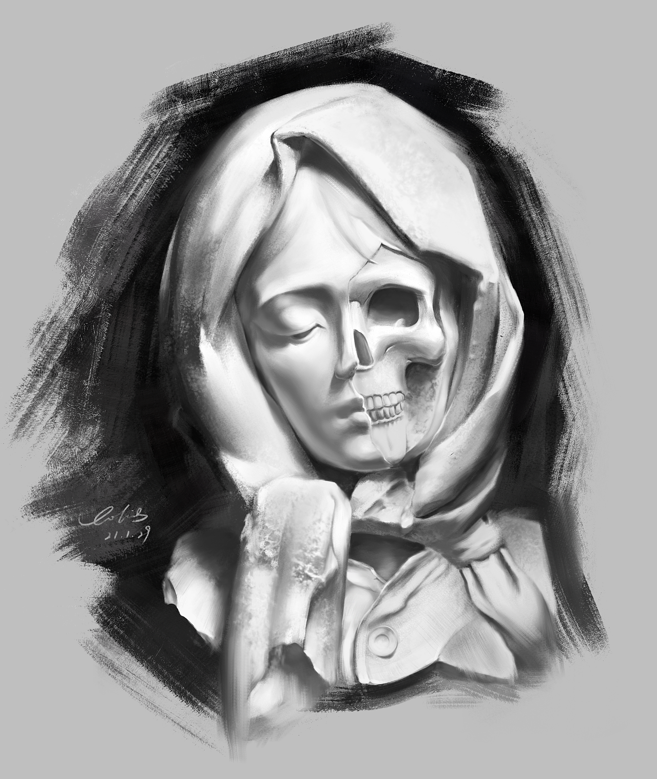 半脸圣母石膏像