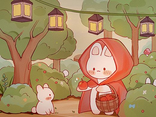 Q版卡通小兔兔场景 治愈头像