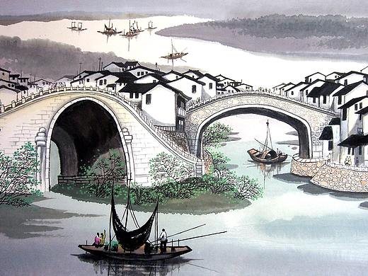 他用彩墨画江南，东方意韵，清淡典雅袅袅生香