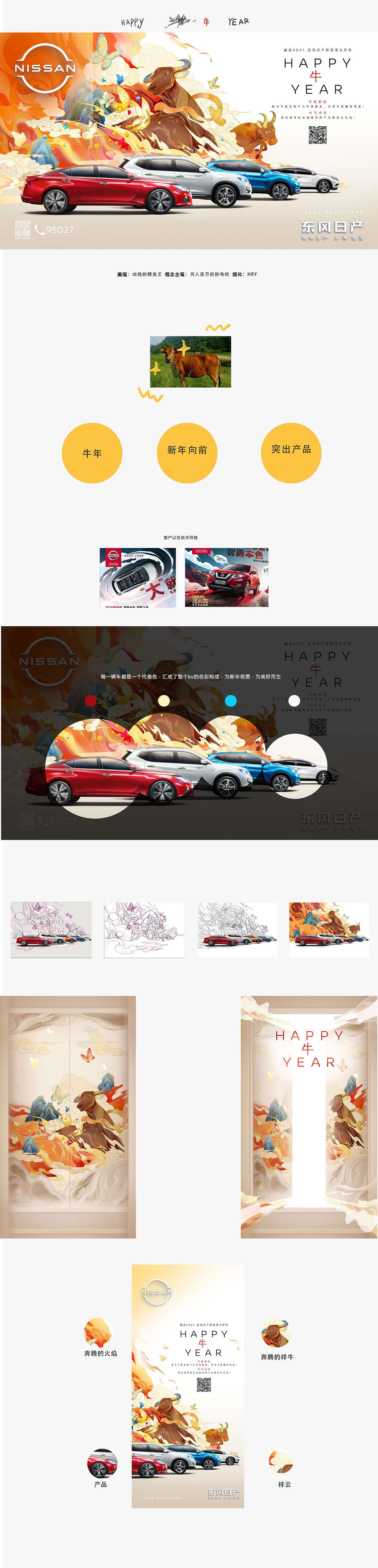 东风日产 HAPPY 牛 YEAR（图ZMjM5MDE2Nzk2） - 商业插画 - 站酷设计师月入百万的胖布欧原创素材 - 站酷ZCOOL
